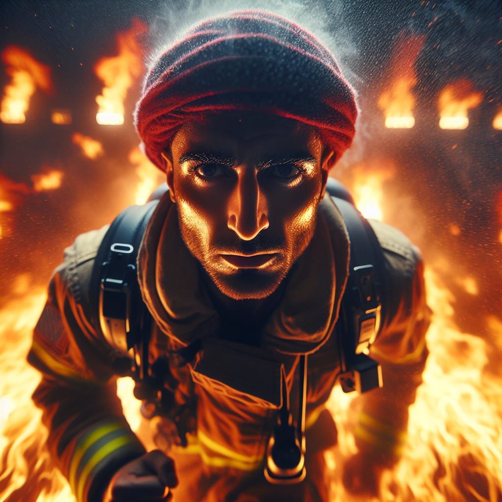 Firefighter Running Through Flames: A Digital Portrait
