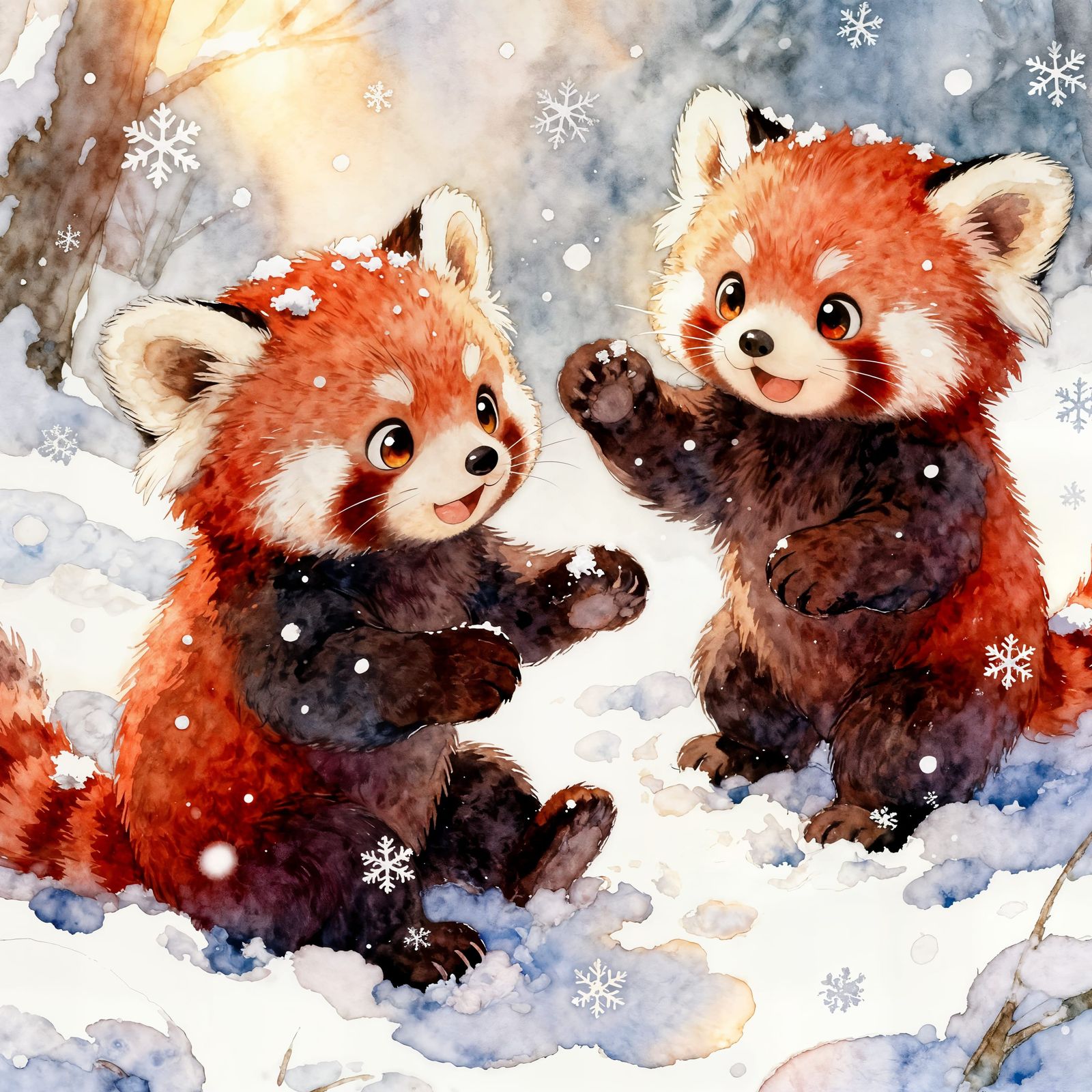 Adorable Baby Red Panda Cubs Play in Snow