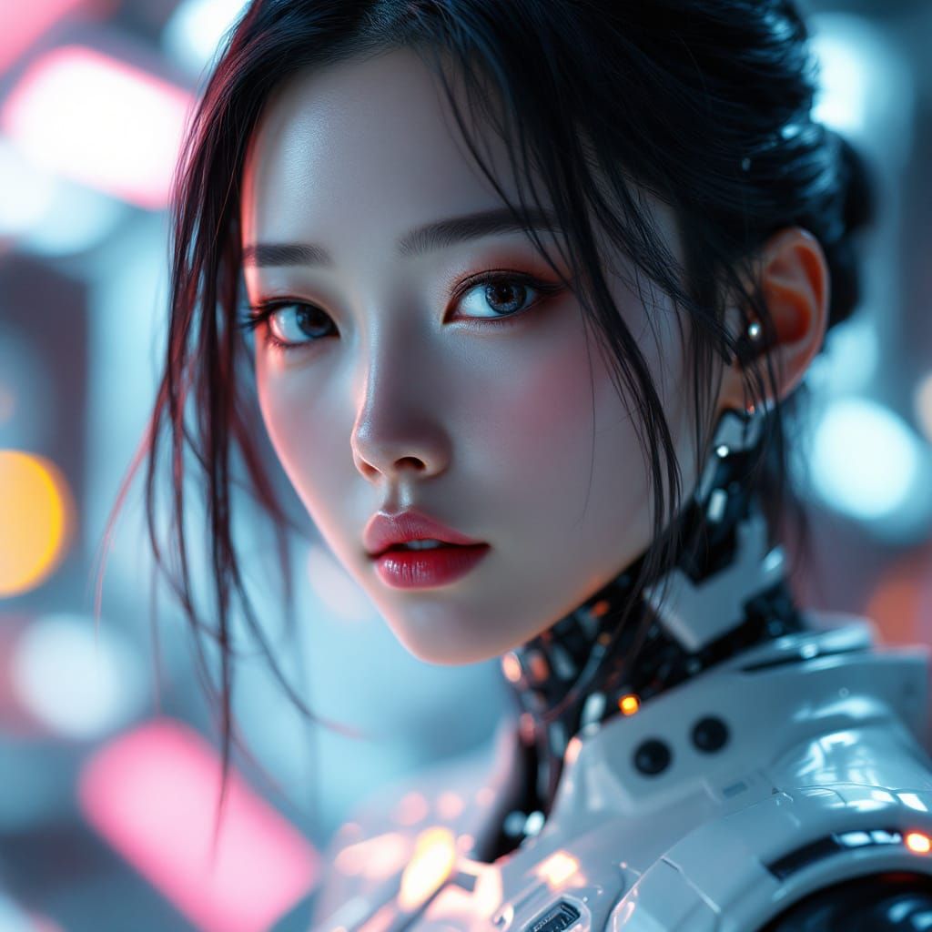 Cyberpunk Cyborg Woman in Futuristic Spaceship