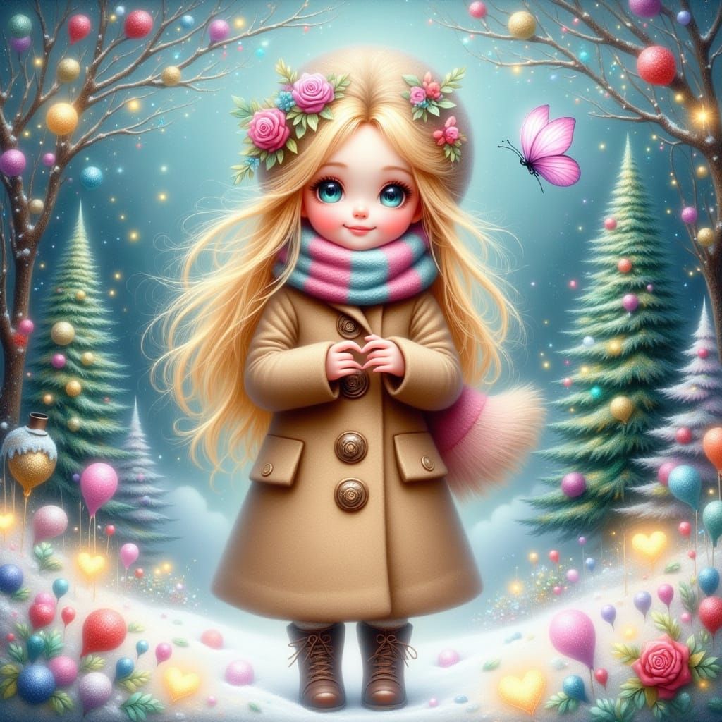 Whimsical Winter Girl in Fairytale Forest