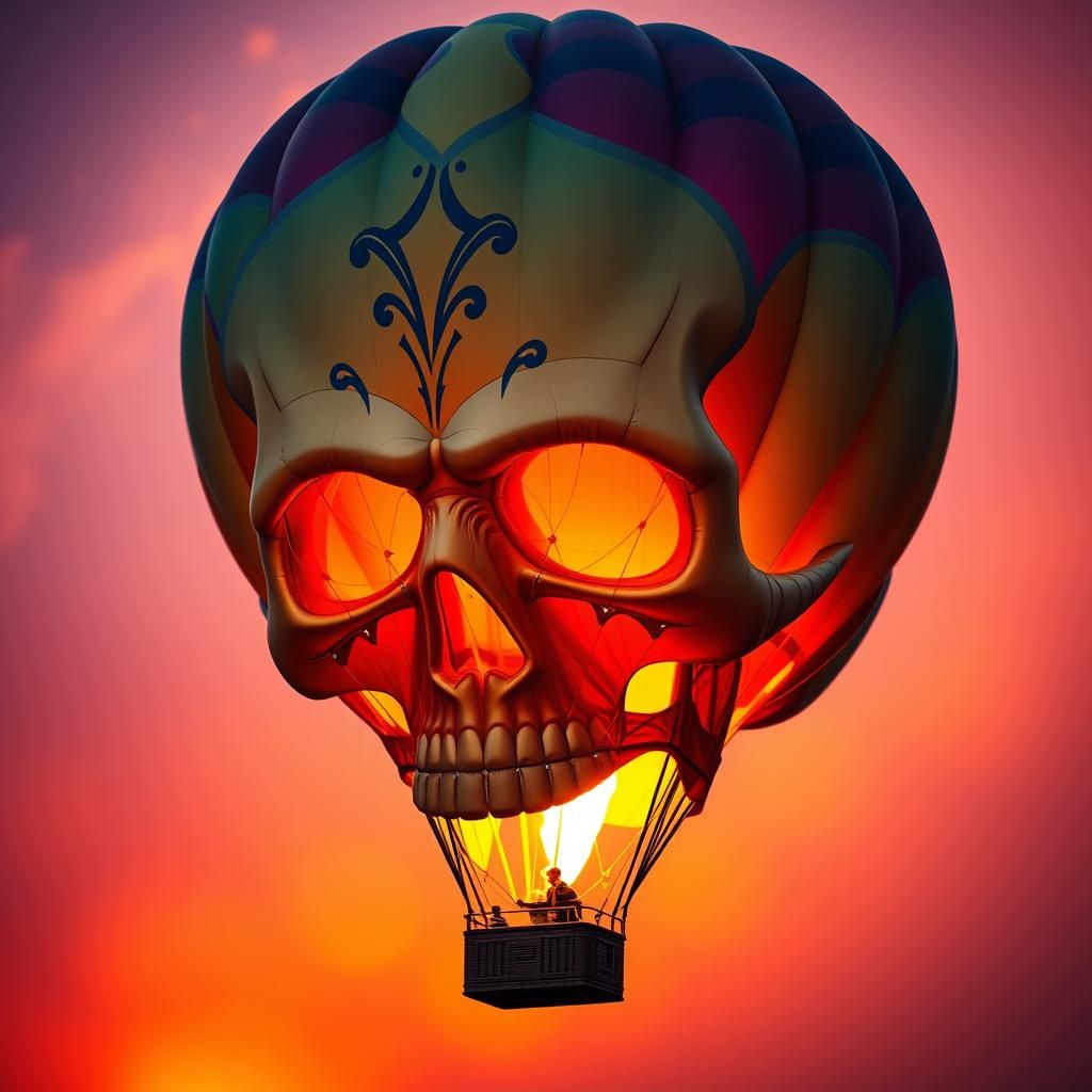 Dramatic Skull Hot Air Balloon in Hyperrealism
