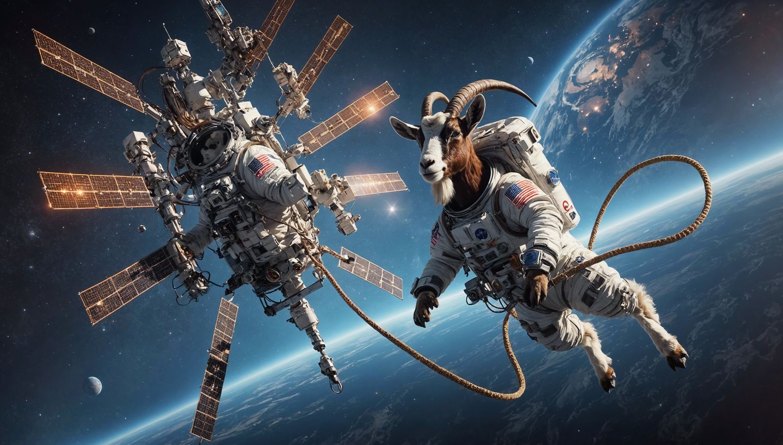 Goat Astronaut Orbiting Space Station