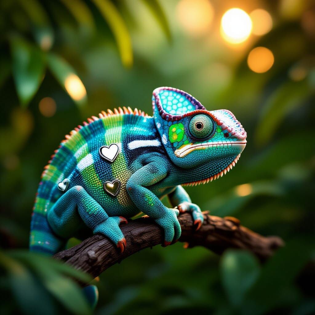 Chameleon's Scales Adorned with Chrome Hearts and Gems