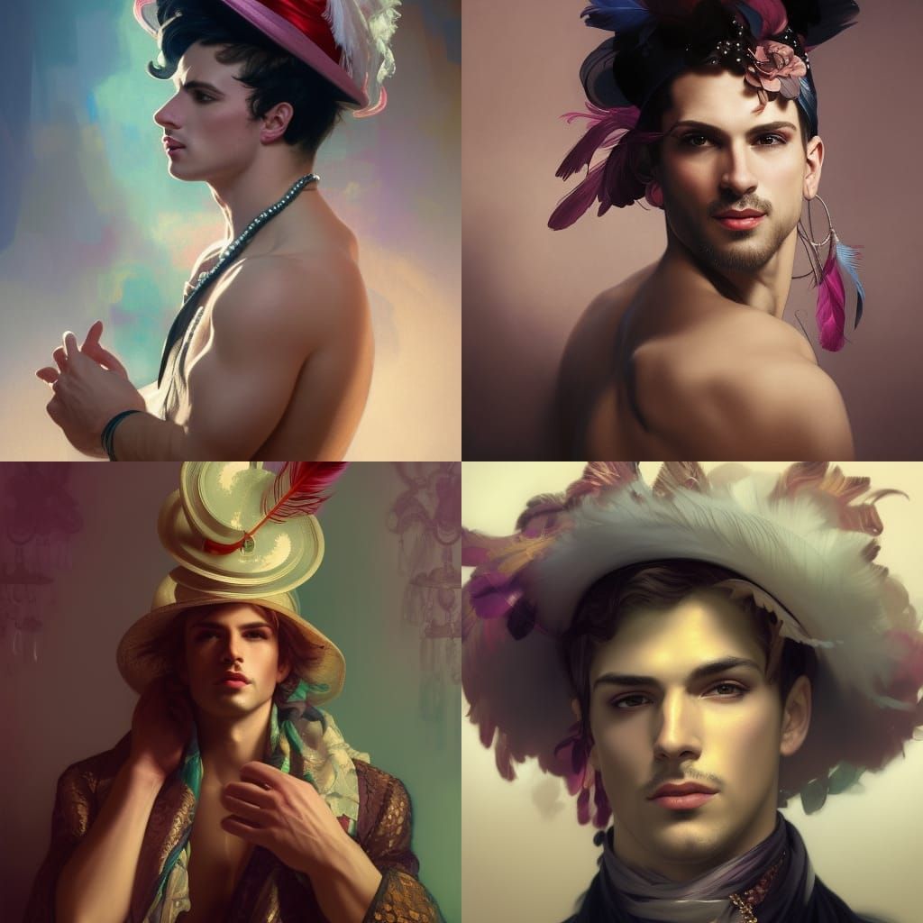 Male Burlesque Dancer Portrait in Art Nouveau Style