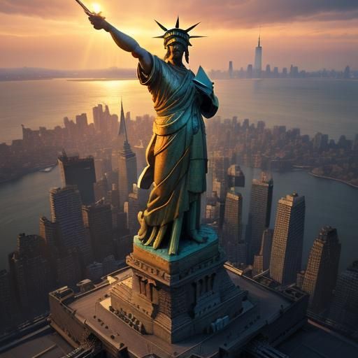 Statue of Liberty Karate Pose in Digital Art