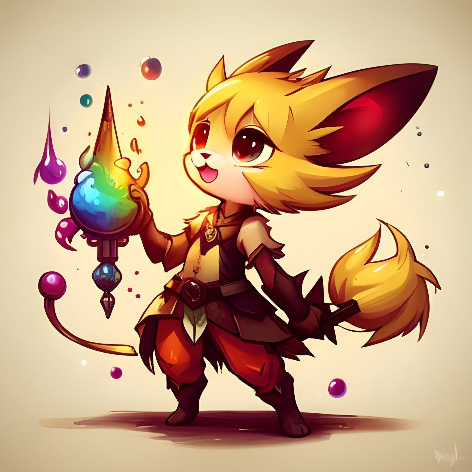 Detailed Chibi Anthro Pichu in Polychromatic Splash Art