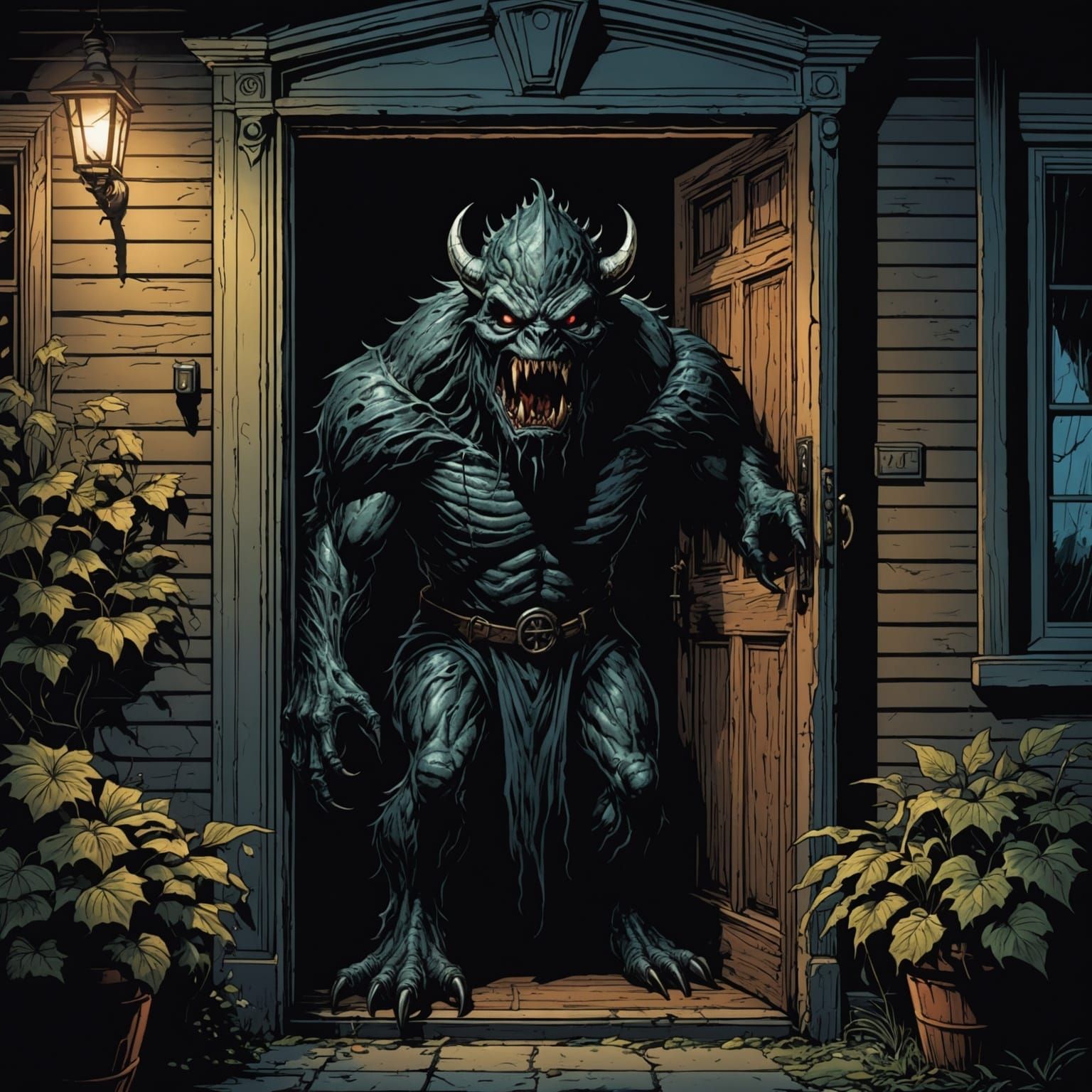 Scary Dark Monster at the Door: Comic Book Art
