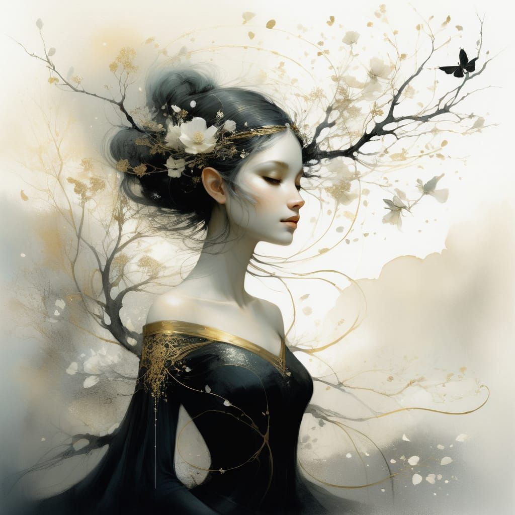 Solarpunk Elf Princess Illustration in Bachelier Style