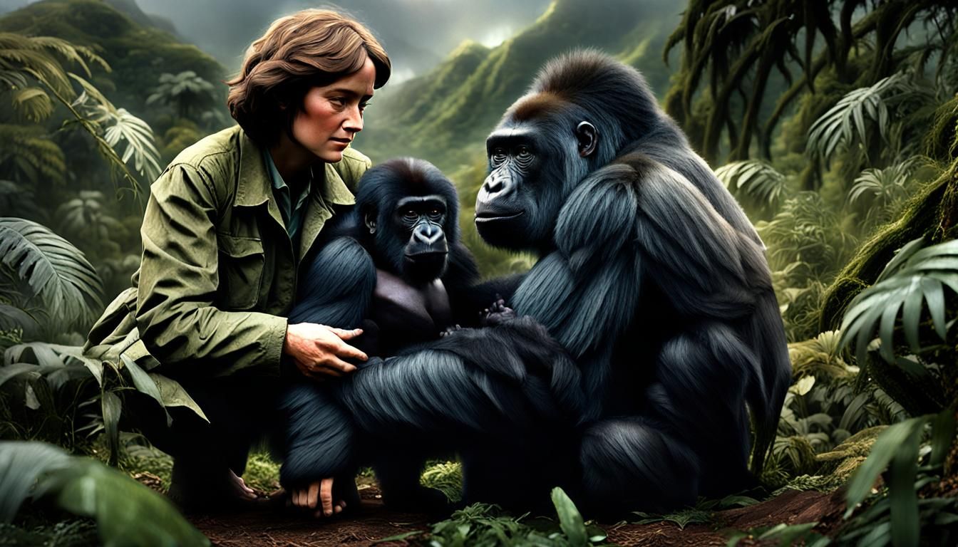 Dian Fossey and Baby Gorilla: Photorealistic CGI