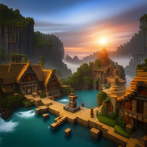 Detailed Minecraft Landscape in Matte Painting Style