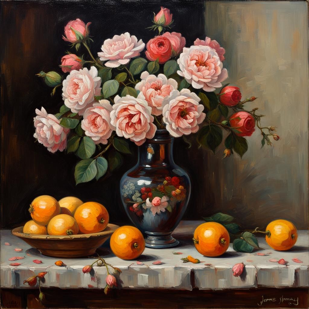 Still Life with Roses, Skull, and Hourglass