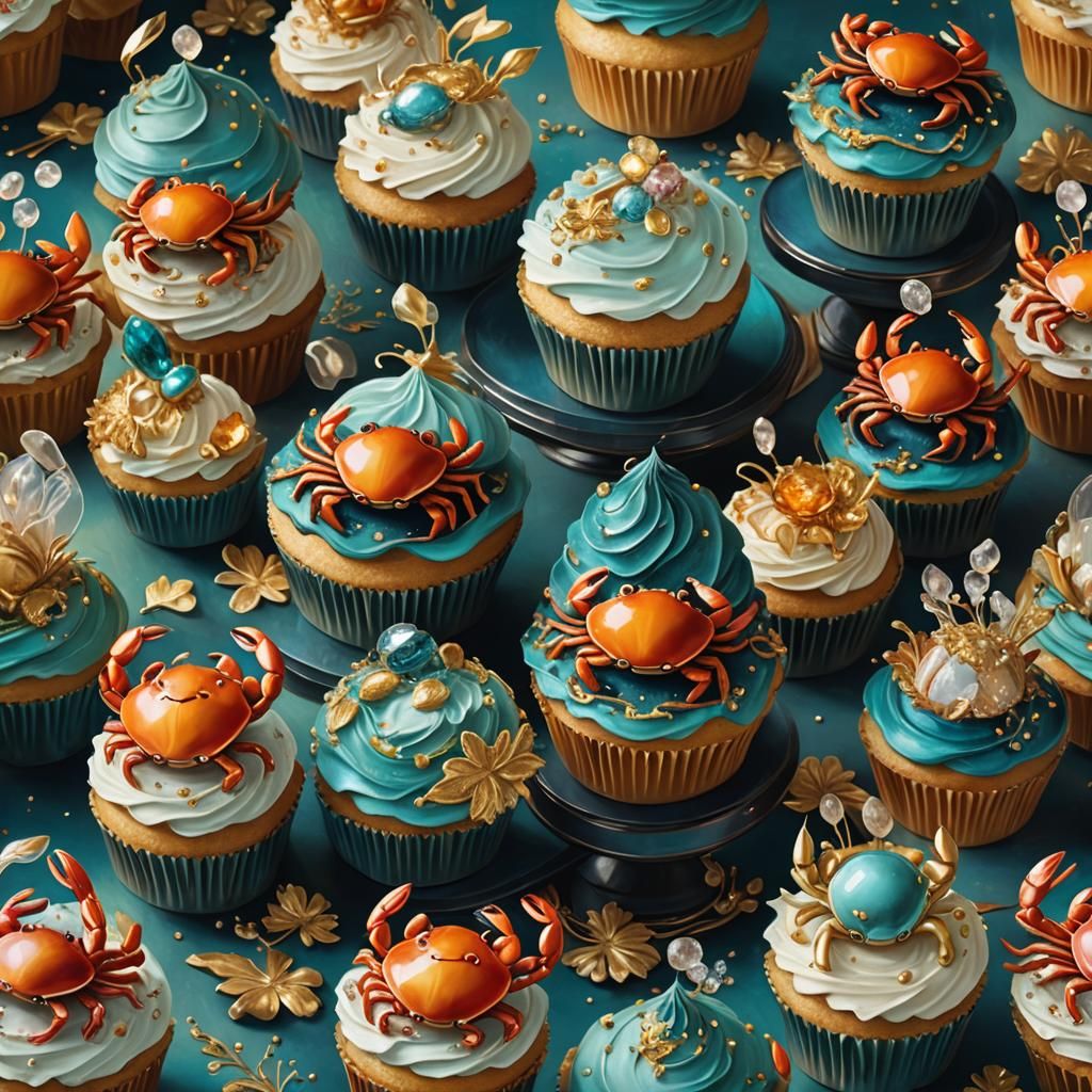 Crab Cupcakes on Velvet Pedestal: Fantastical Matte Painting