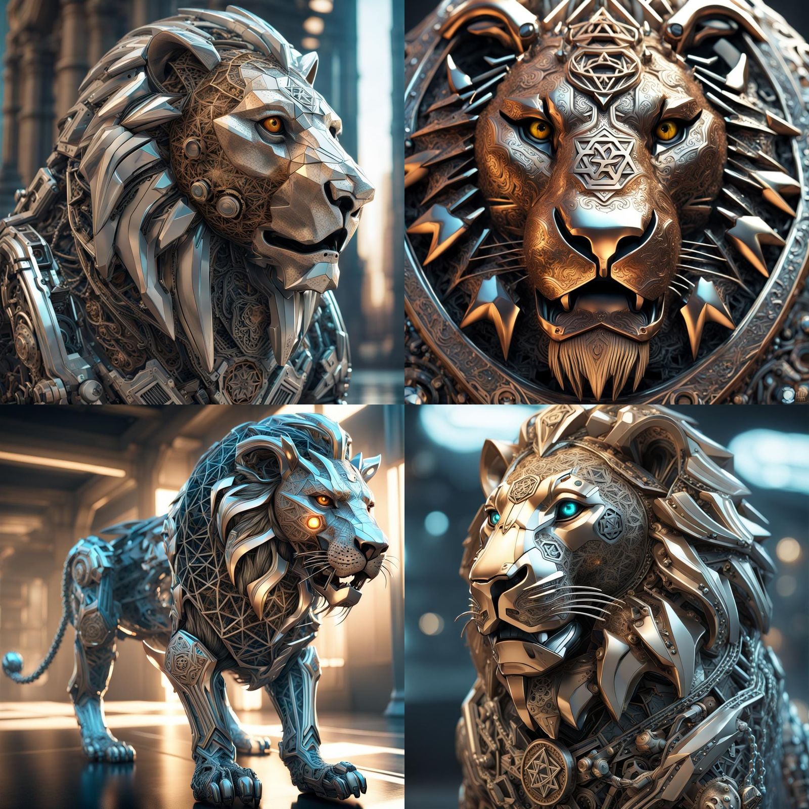 Detailed Combat Lion in Bionic Futurism Style