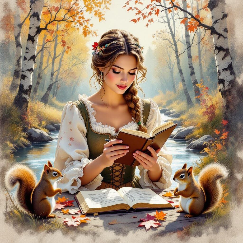 18th Century Scandinavian Woman Writes Poetry in Autumn Fore...