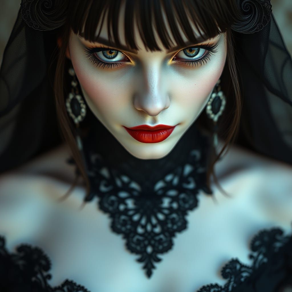 Gothic Woman with Piercing Eyes in Hyperrealism