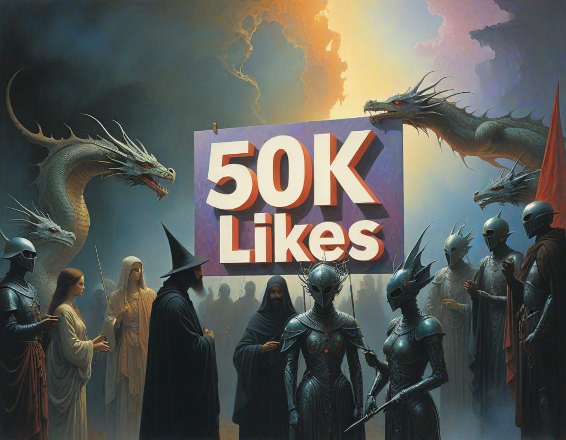 Mythic Creatures Celebrate 50K Likes in a Vibrant, Acrylic P...