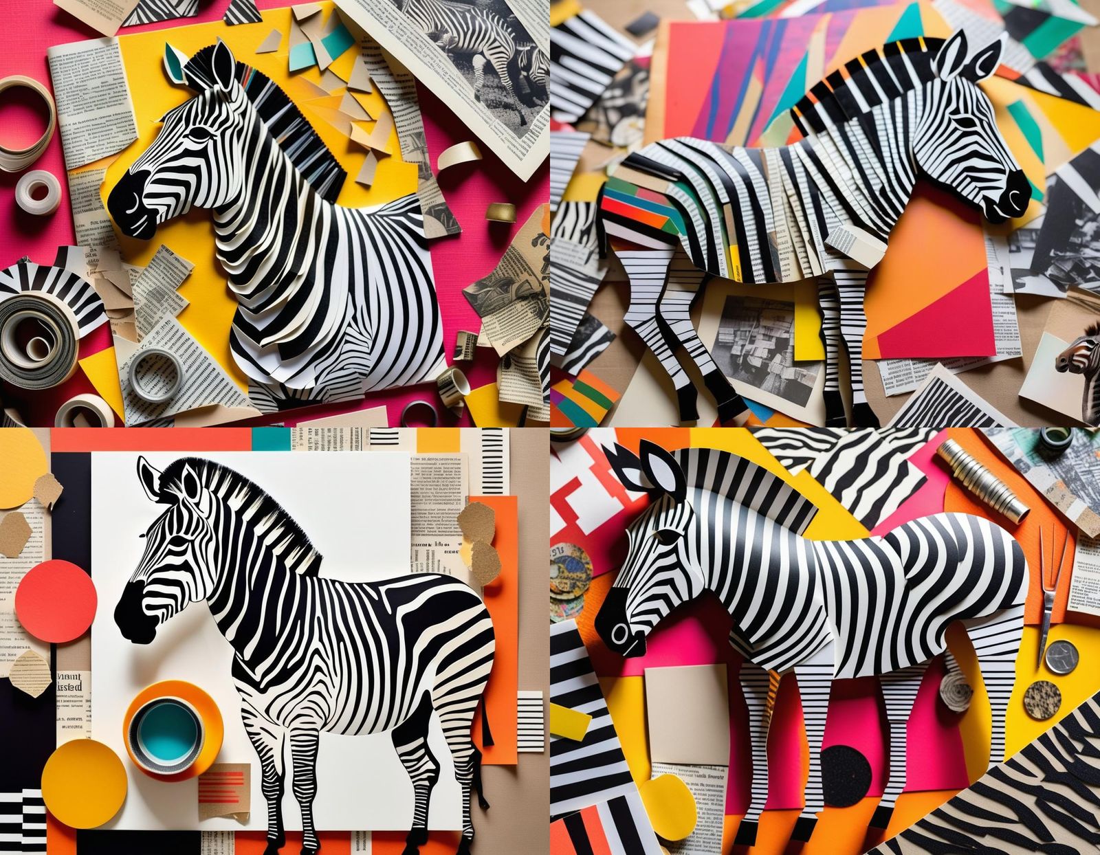 Zebra Collage in Mixed Media Style