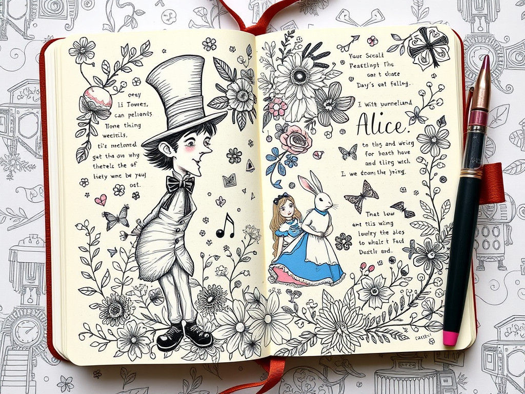 Alice in Wonderland Doodle Art Page