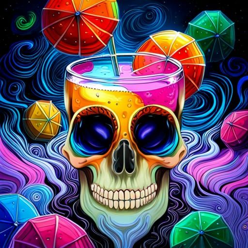Psychedelic Cocktail in Skull Glass, Graffiti Art