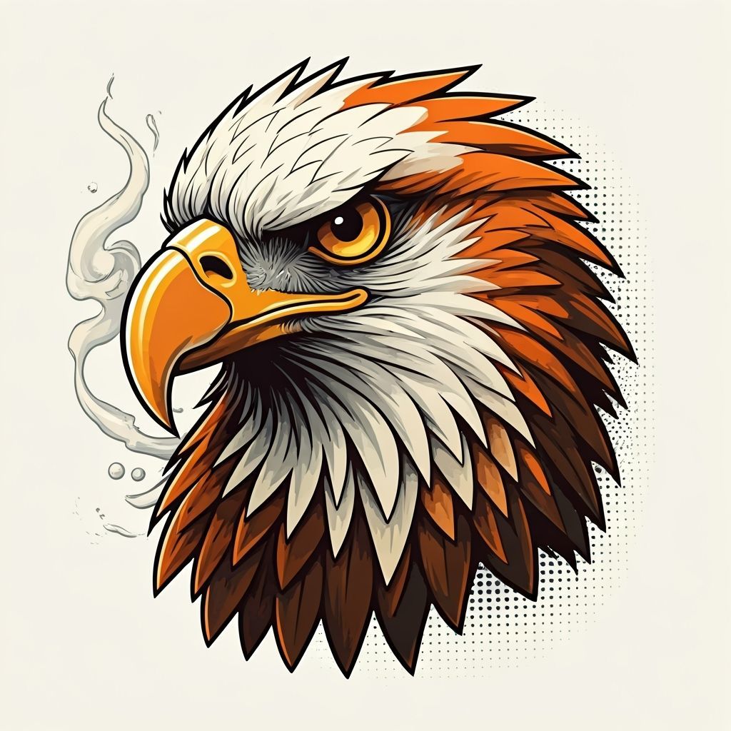 Japanese Eagle Head with Manga-Inspired Lines