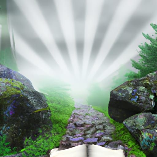 Magic Forest with Stone Path and Sun Rays