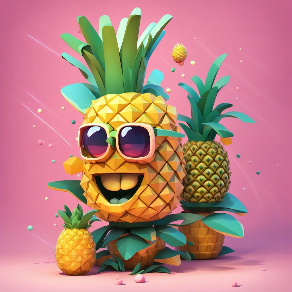 Pop Surrealist Pineapple Character in Low Poly Style