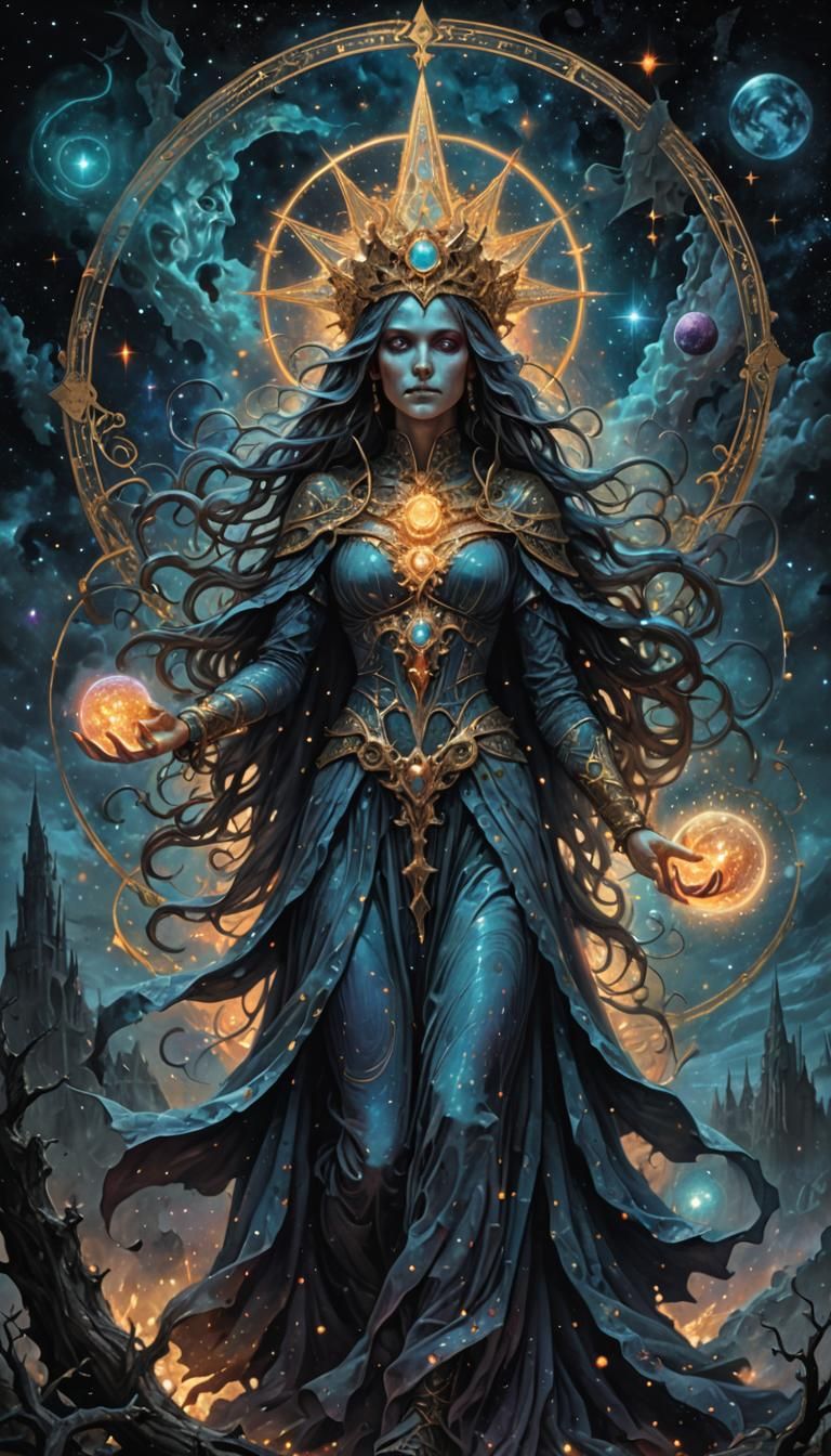 Astral Witch: Holographic Cosmic Illustration