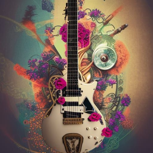 Steampunk Art Nouveau Electric Guitar Explosion