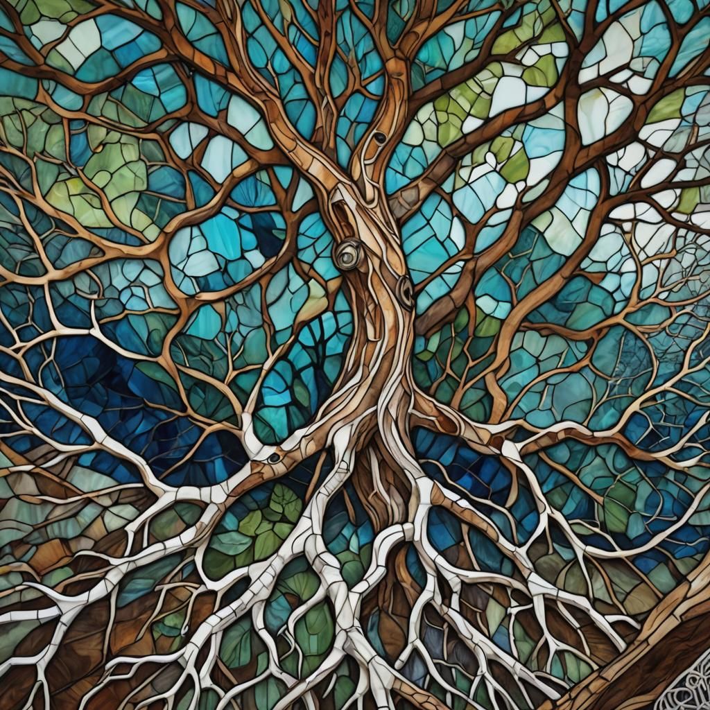 Stained Glass Mosaic of Underground Mycelial Network