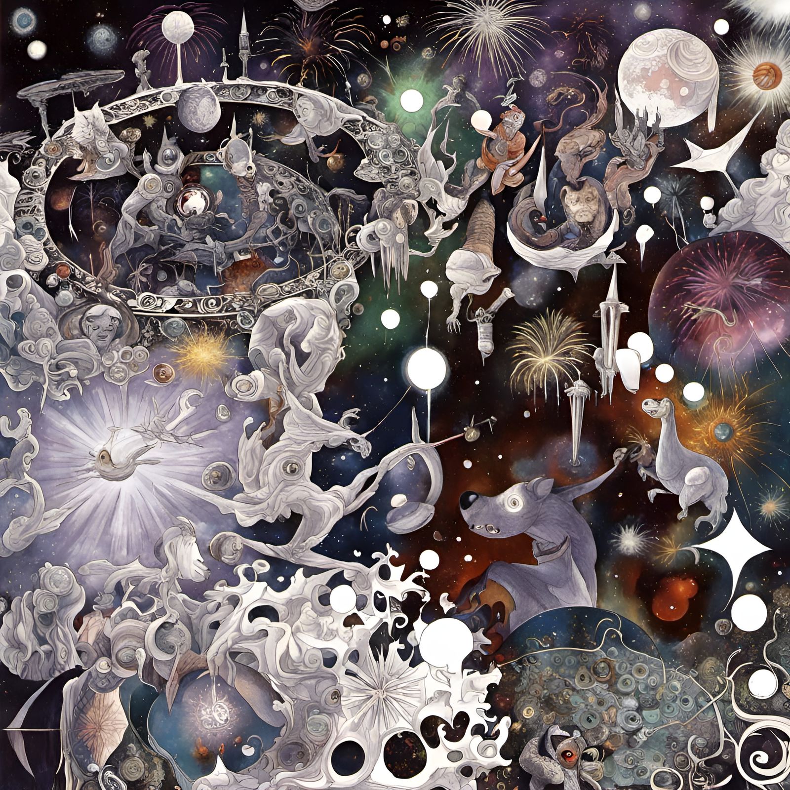 Surreal Matchstick Dogs and Fireworks in Ooze