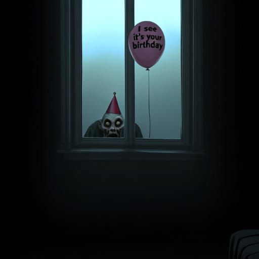 Creepy Birthday Watcher Peeking Through Window