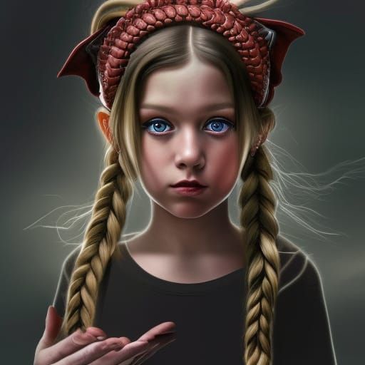 Hyperrealistic Cadillac with Girl and Dragon Portrait