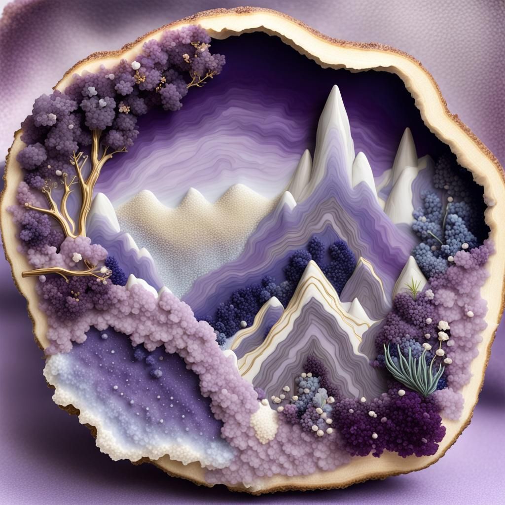Ethereal Amethyst Realm in Whimsical Fantasy Landscape