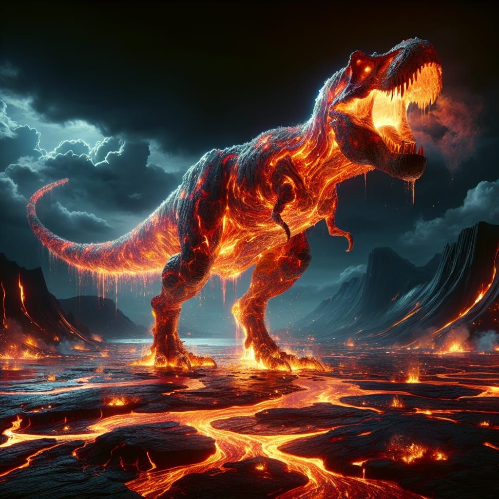 Lava Tyrannosaurus Rex in Digital Matte Painting Style