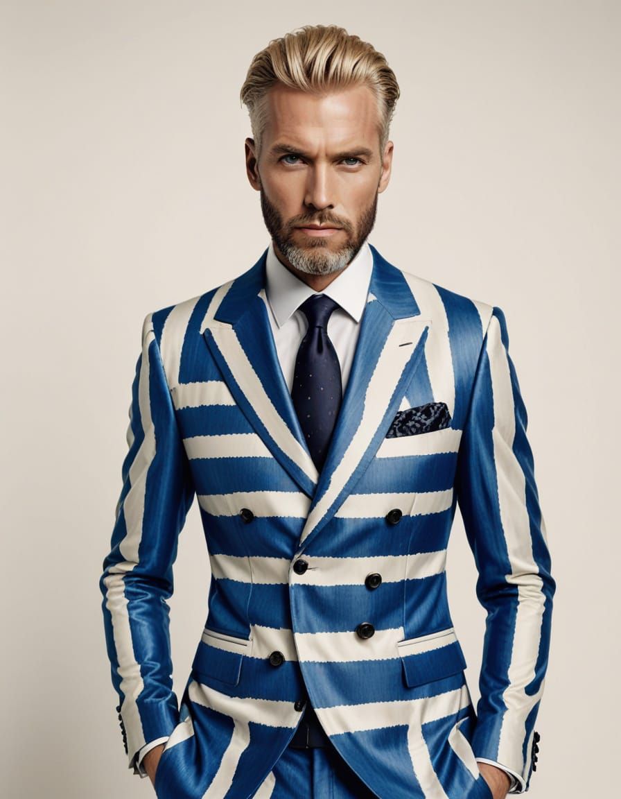 Haute Couture Stripes Suit: Luxury Fashion Photography