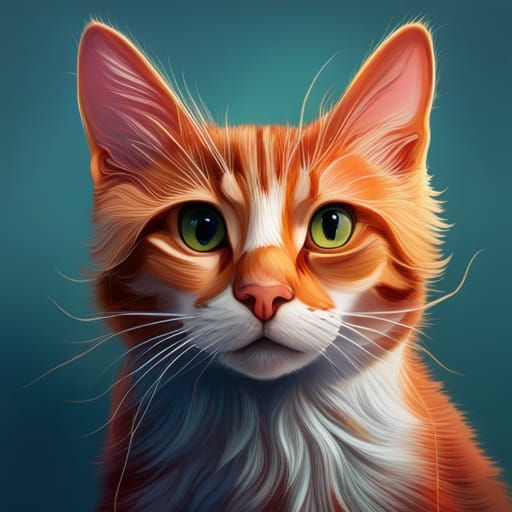 Hyperrealistic Cute Cat Portrait with Colorful Background