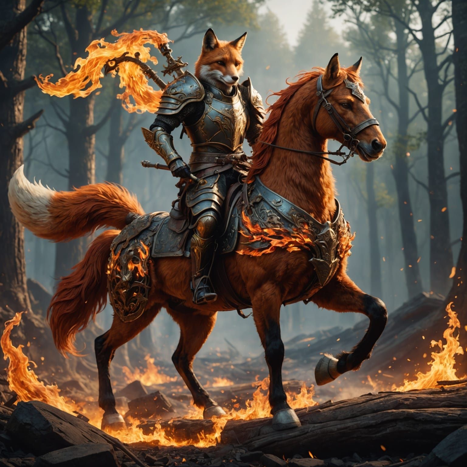 Fiery Fox Rider on Armored Fire Horse