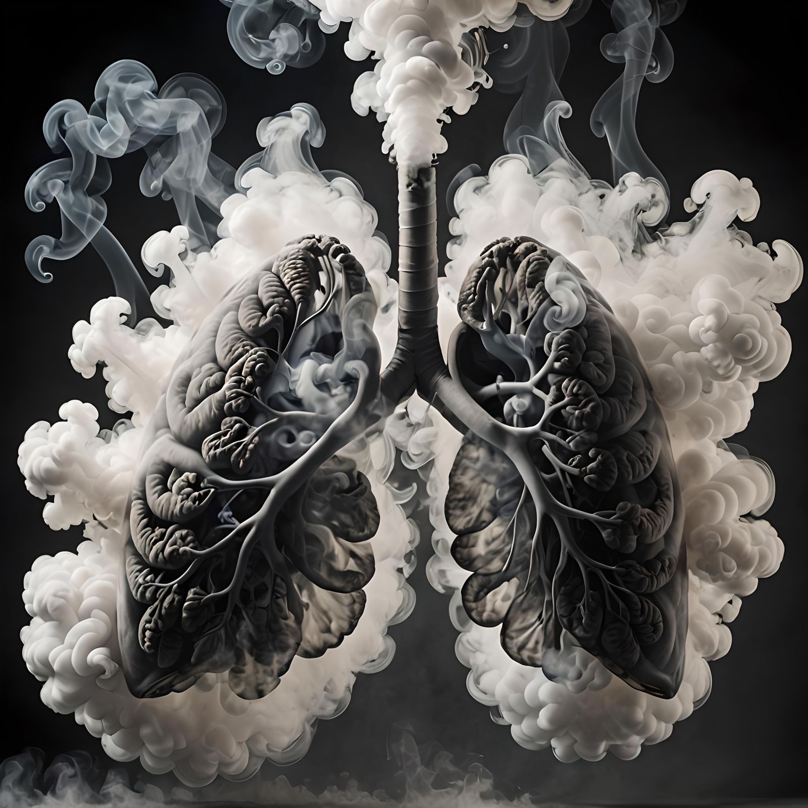 Surrealistic Lungs Made of Swirling Smoke