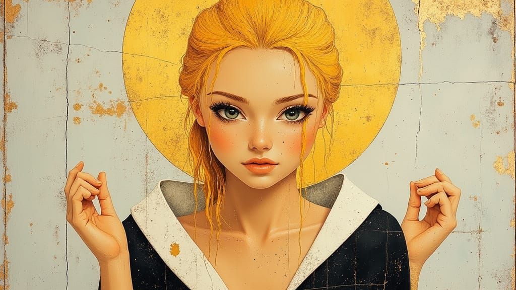 Determined Woman with Fists Clenched in Digital Art Style