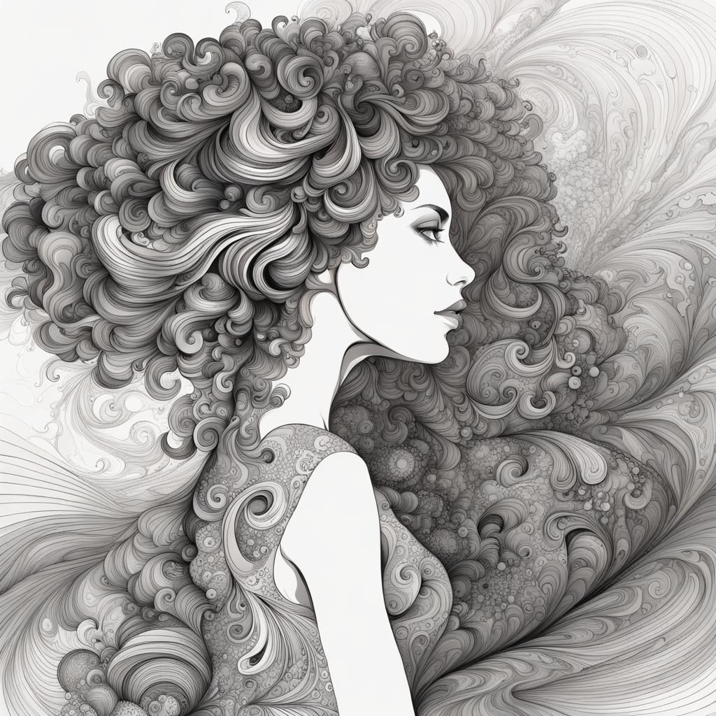 Girl with Spilled Ink Hair: Abstract Fractal Art