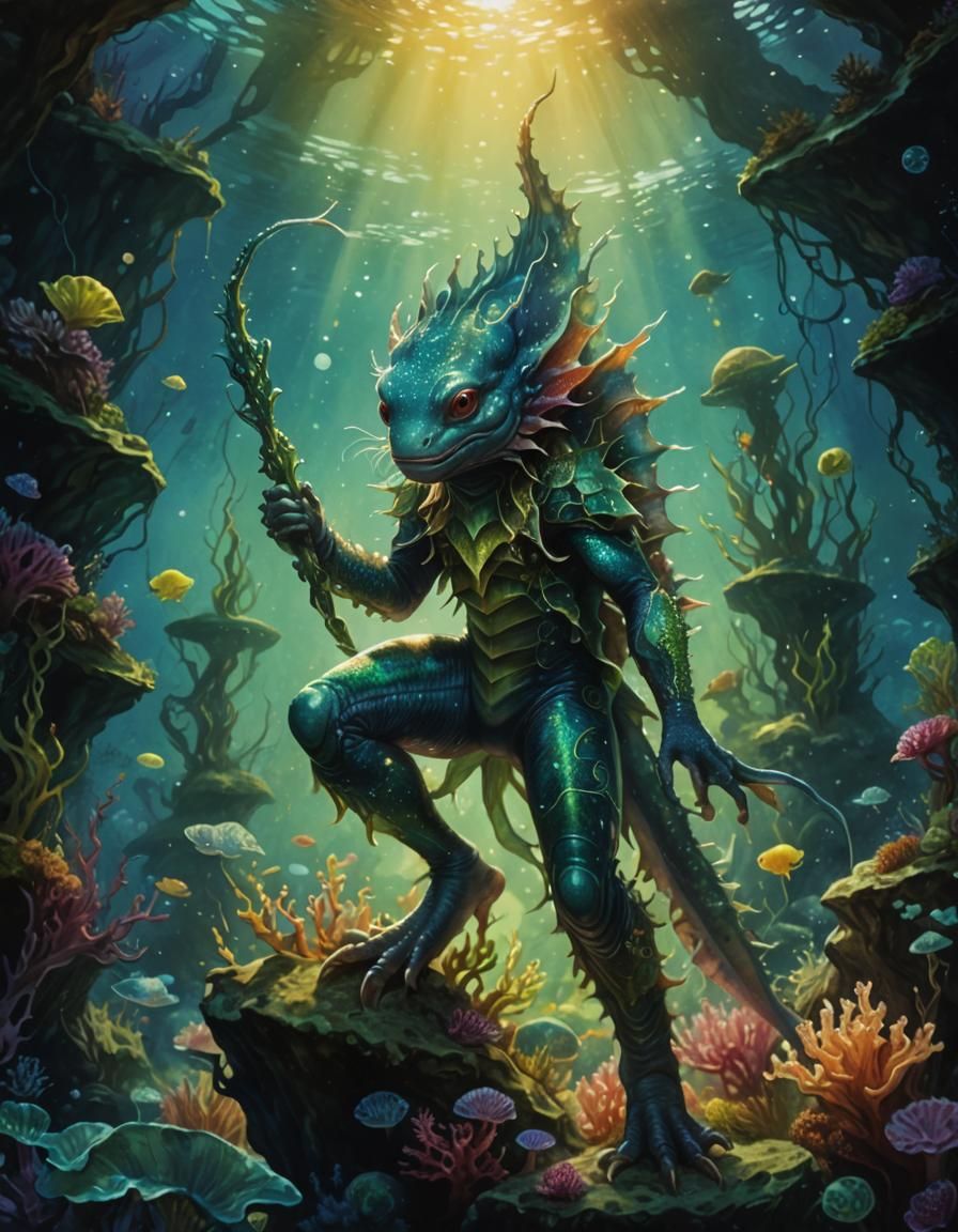 Bioluminescent Alien Merfolk in Watercolor Comic Art