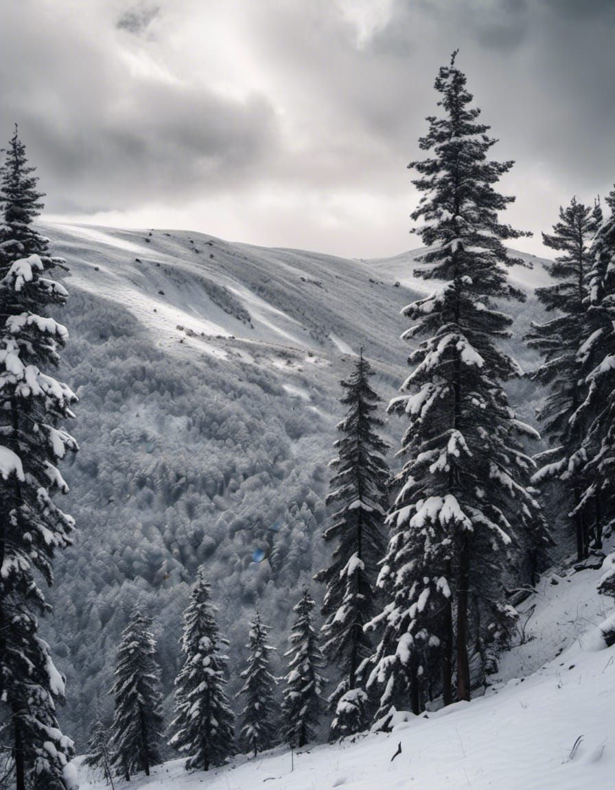 Winter Snow Scene: Scots Pines in Cairngorms