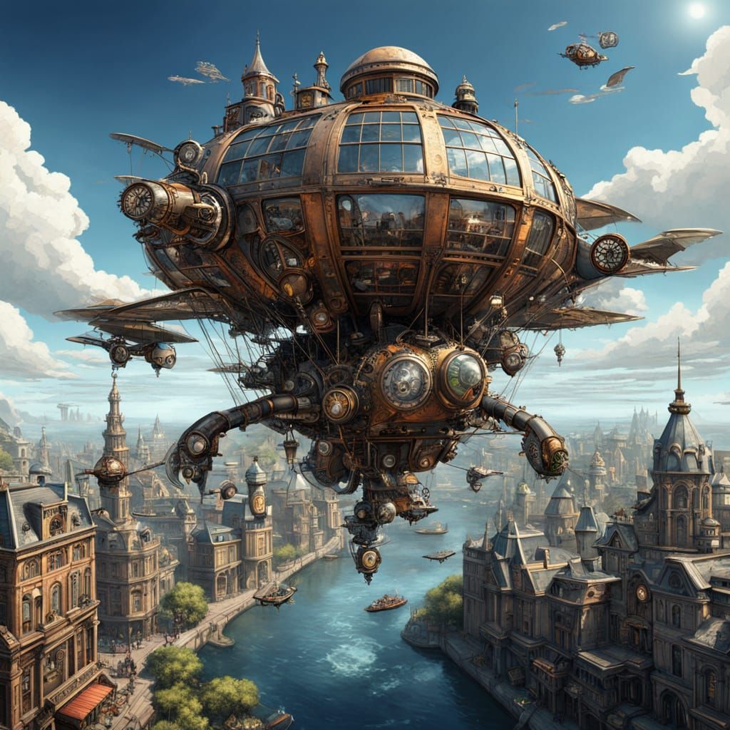 Steampunk Snow Leopard Ornithopter Soars Above Victorian Cit...