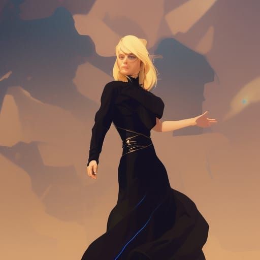 Blonde Woman in Black Dress: Hyperdetailed Concept Art