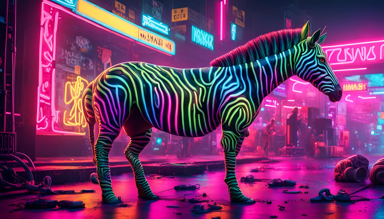 Neon Cyberpunk Zebra in Detailed 3D