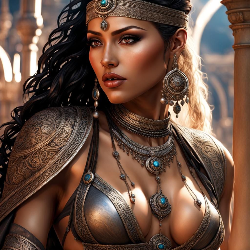 Beautiful Moroccan Woman Portrait in Fantasy Art Style