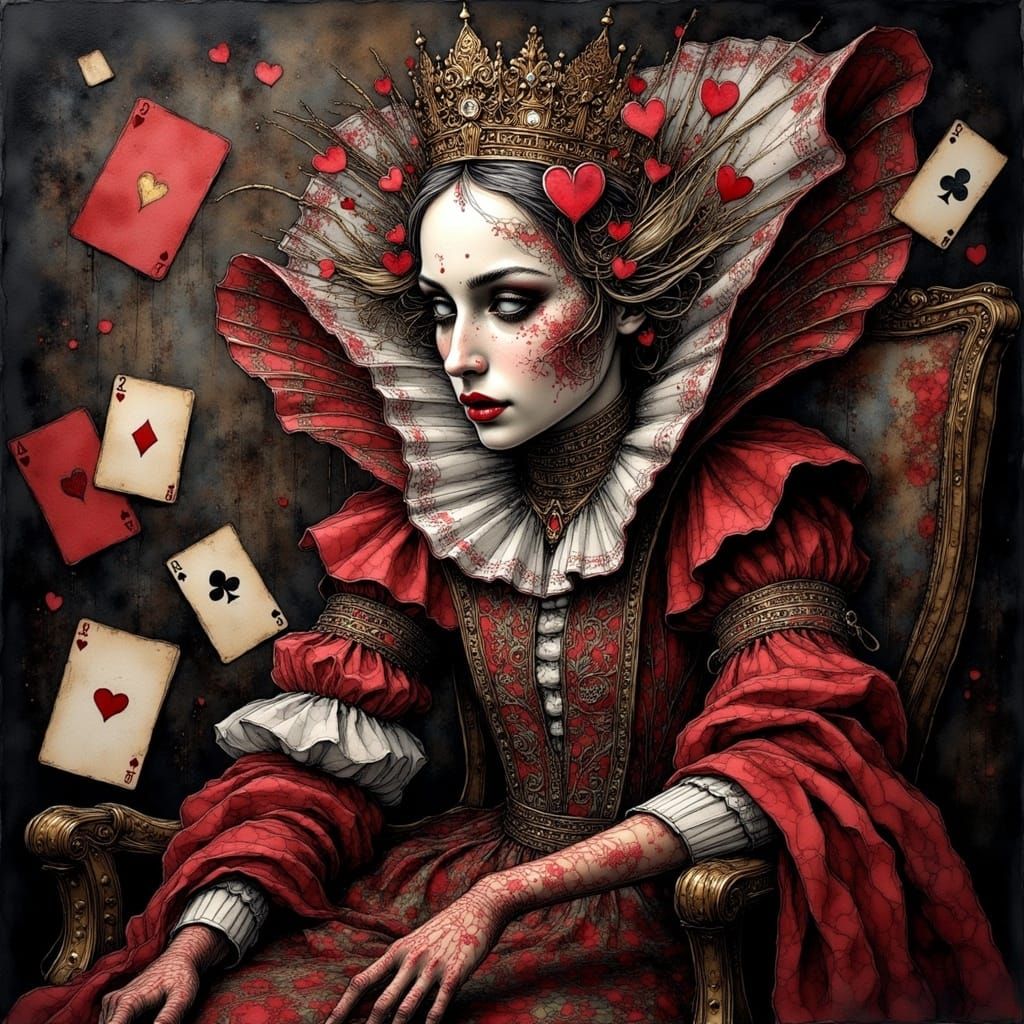 Queen of Hearts Portrait in Ornate Style
