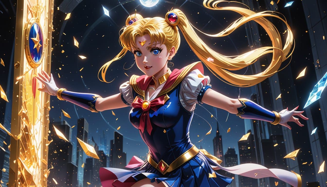 Sailor Moon Leaps Through Shattering Magic Mirror