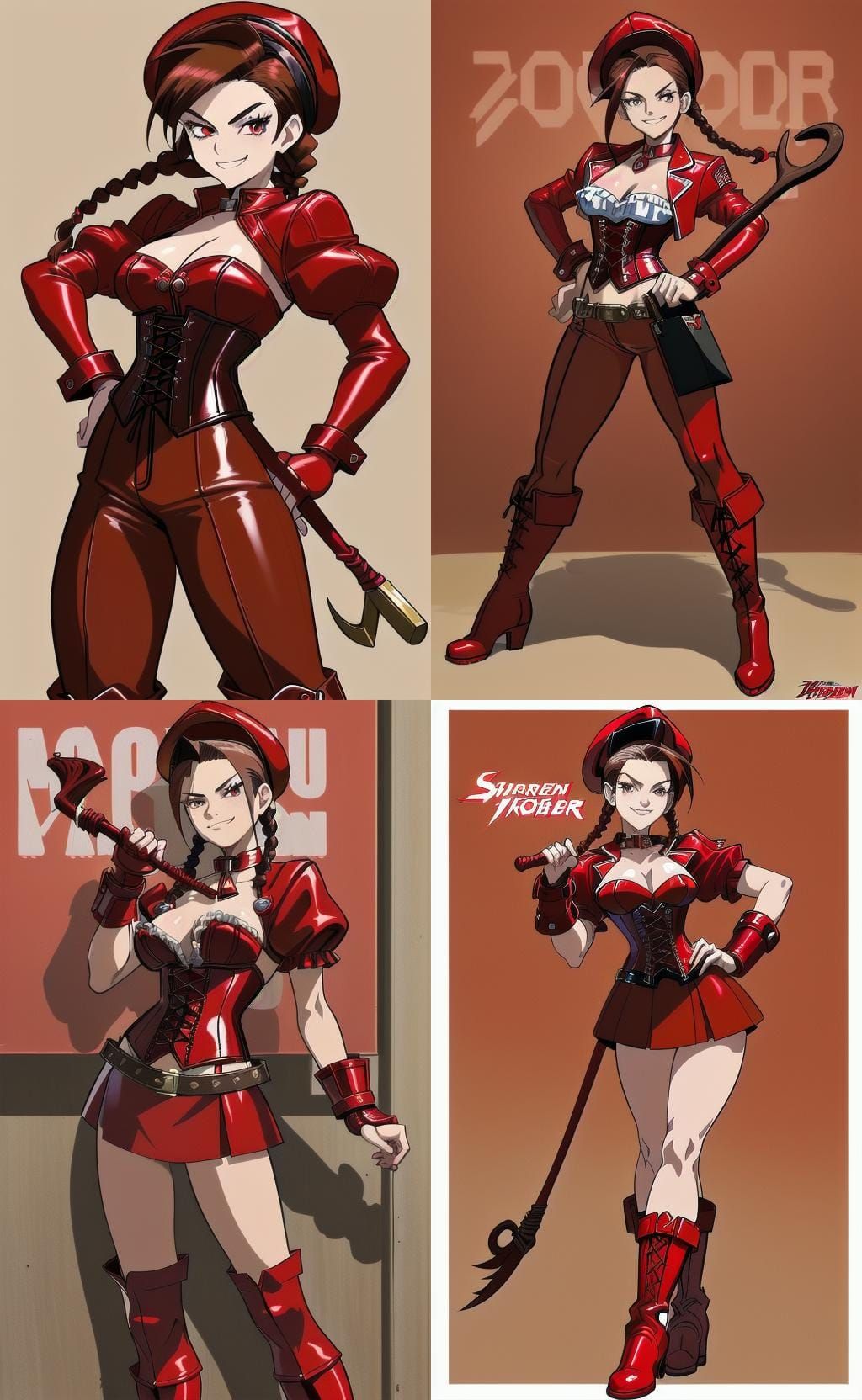 Red Corset Girl with Whip in Anime Style