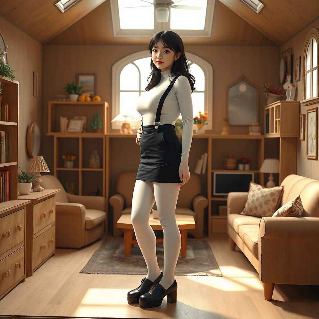 Surreal Dollhouse Scene in Anime Style